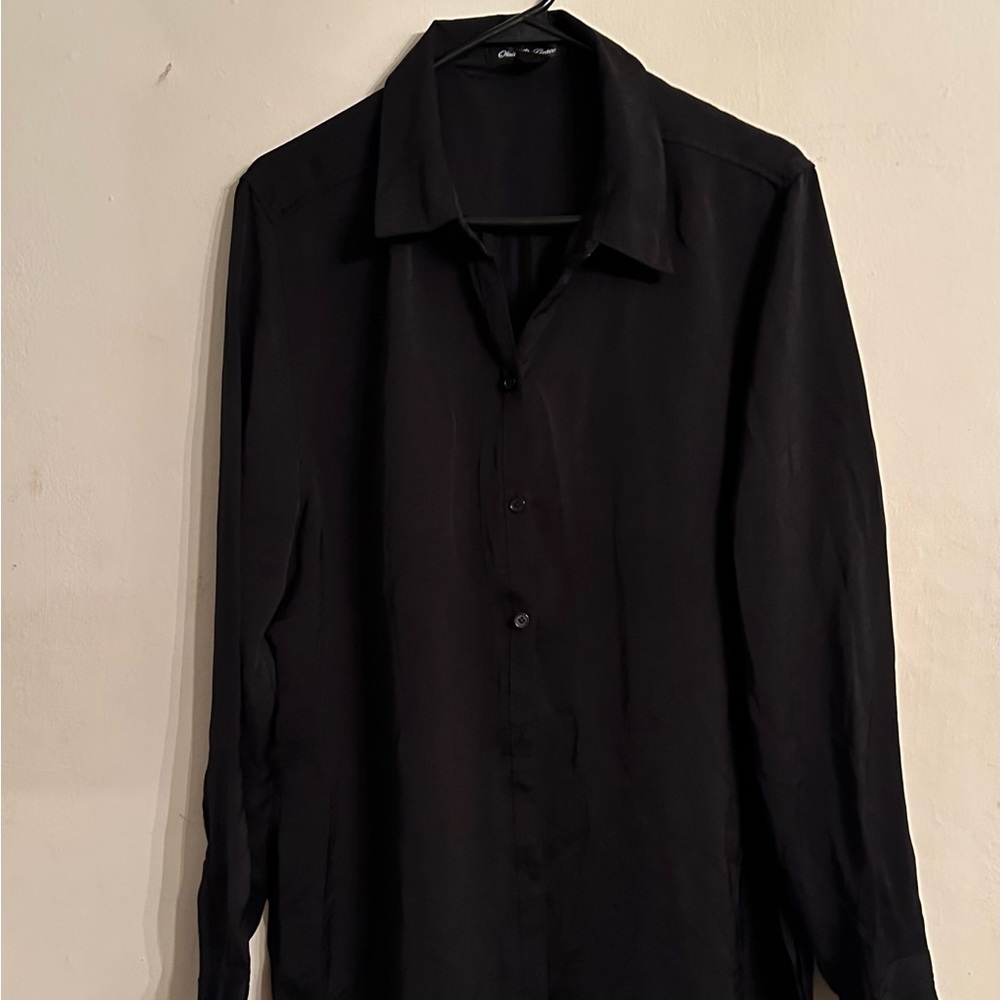 Black button up blouse with floral back.  New without tags